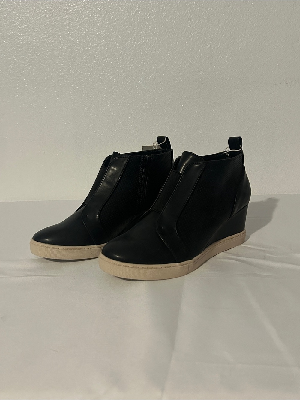 Black Wedge  Boot with Cream Sole